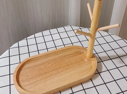 木製家庭用ジュエリーメガネ・カップ収納ラック | 手串ラック・デスク用キーリング掛け・ブレスレットディスプレイラック