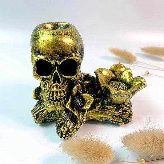 スカルクリスタルボールスタンド - デュアルスフィアベース&ゴシックレジンペディスタル