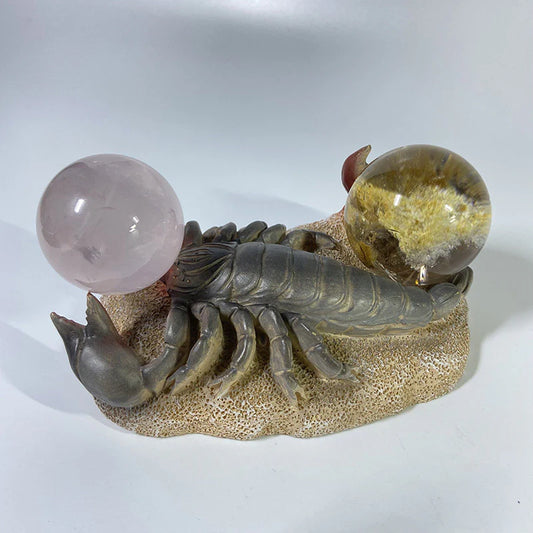 サソリクリスタルボールスタンド - 神秘的なレジンベース&エネルギーデコレーション